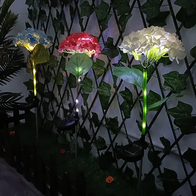 수국 새로운 스타일 야외 다채로운 장식 LED 태양 정원 조명 조명 태양 금속 꽃 스테이크 조명